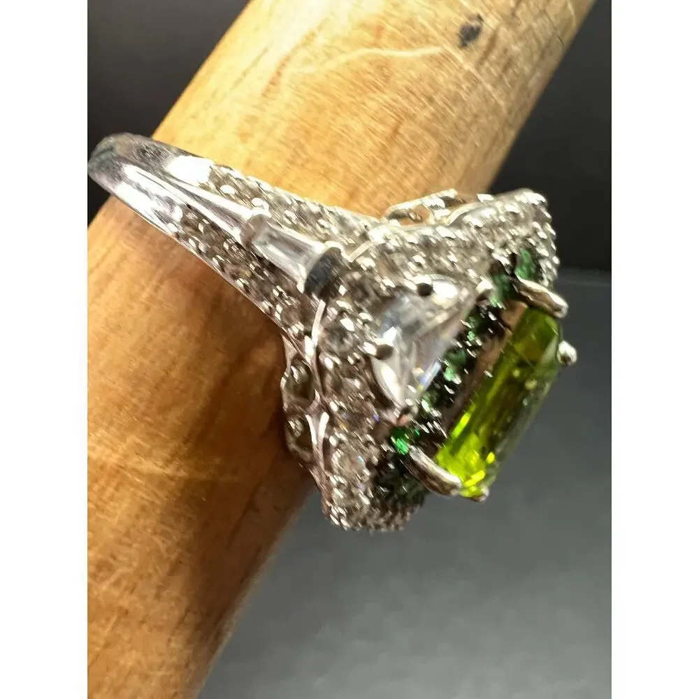 D’Joy Peridot Tsavorite Zircon Halo Ring 4.30ctw Sz 8